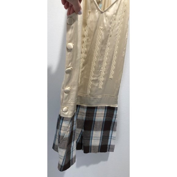 UO's Kimchi Blue Silk & Plaid Romper with Lace - Picture 3 of 7